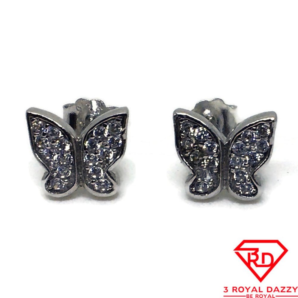 Tiny Butterfly White CZ stud Earring 14k gold